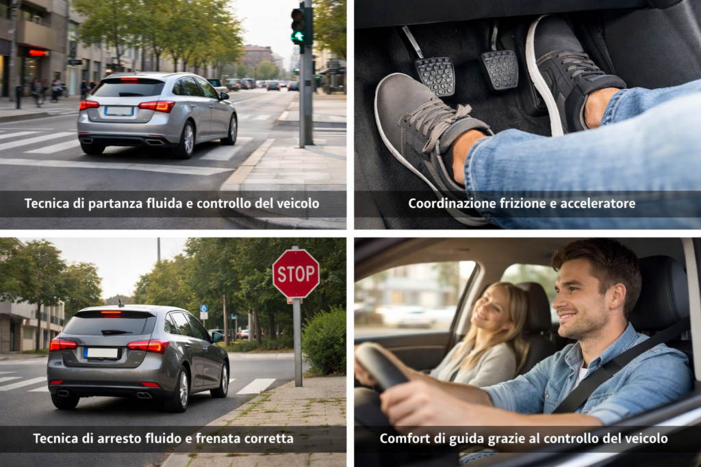 uso corretto di frizione e acceleratore in partenza